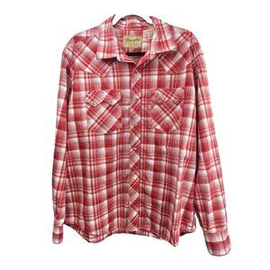 Wrangler Retro Men's Red  Plaid Western Long Sleeve 100% Cotton Snap Shirt  XL